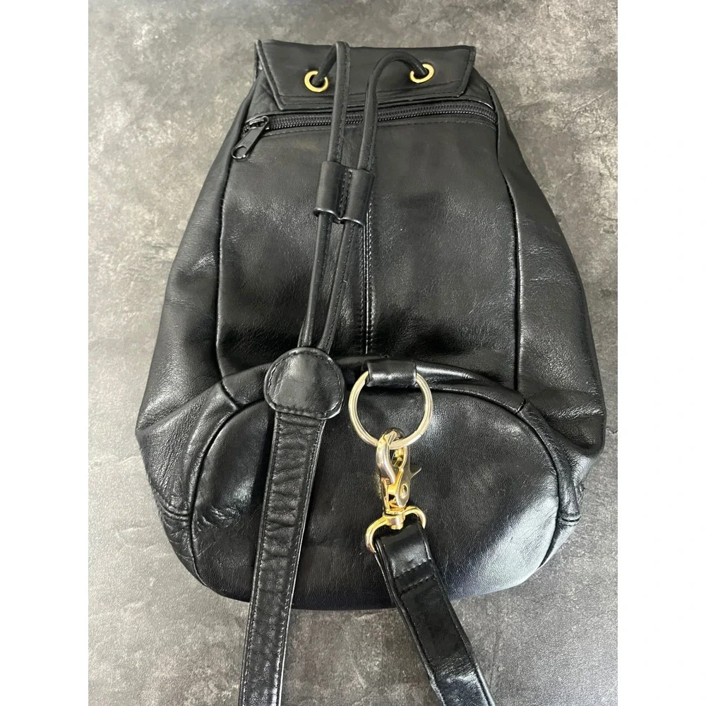 Tignanello Leather Sling Backpack Small Black Gold Hardware Travel Butter Soft